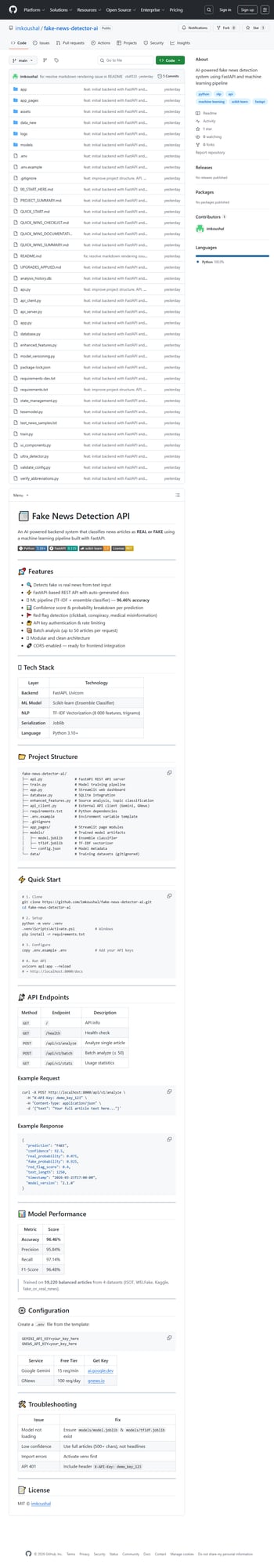 Fake News Detector AI README section