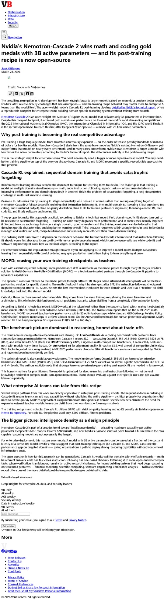 Nvidia’s Nemotron-Cascade 2: Open-Source Post-Training Recipe Wins Math and Coding Gold
